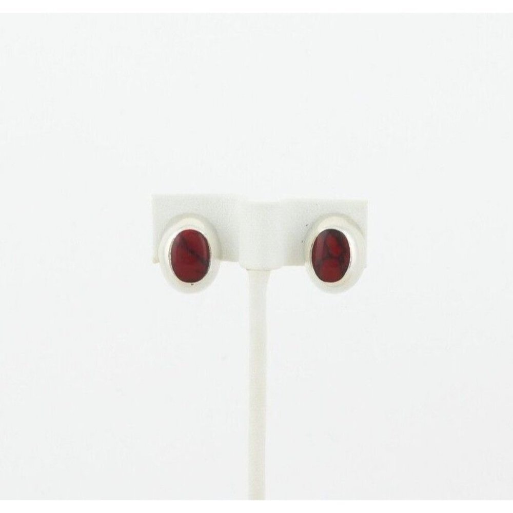Sterling Silver Red Howlite Earrings Stud Post Earrings - Picture 5 of 8